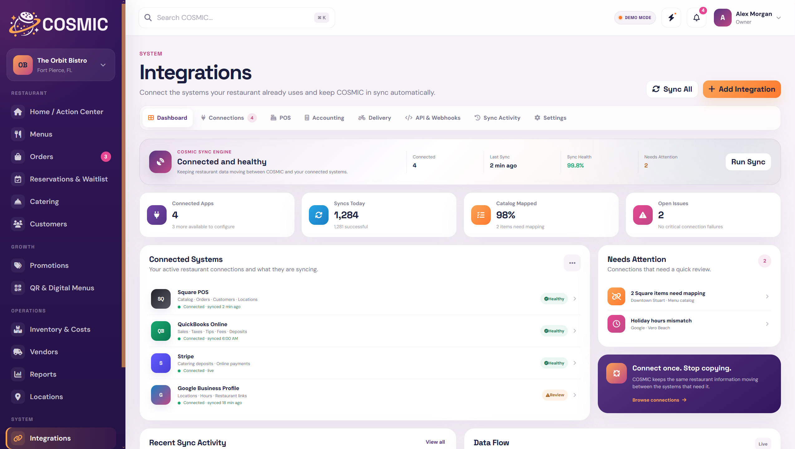 Integrations dashboard in COSMIC