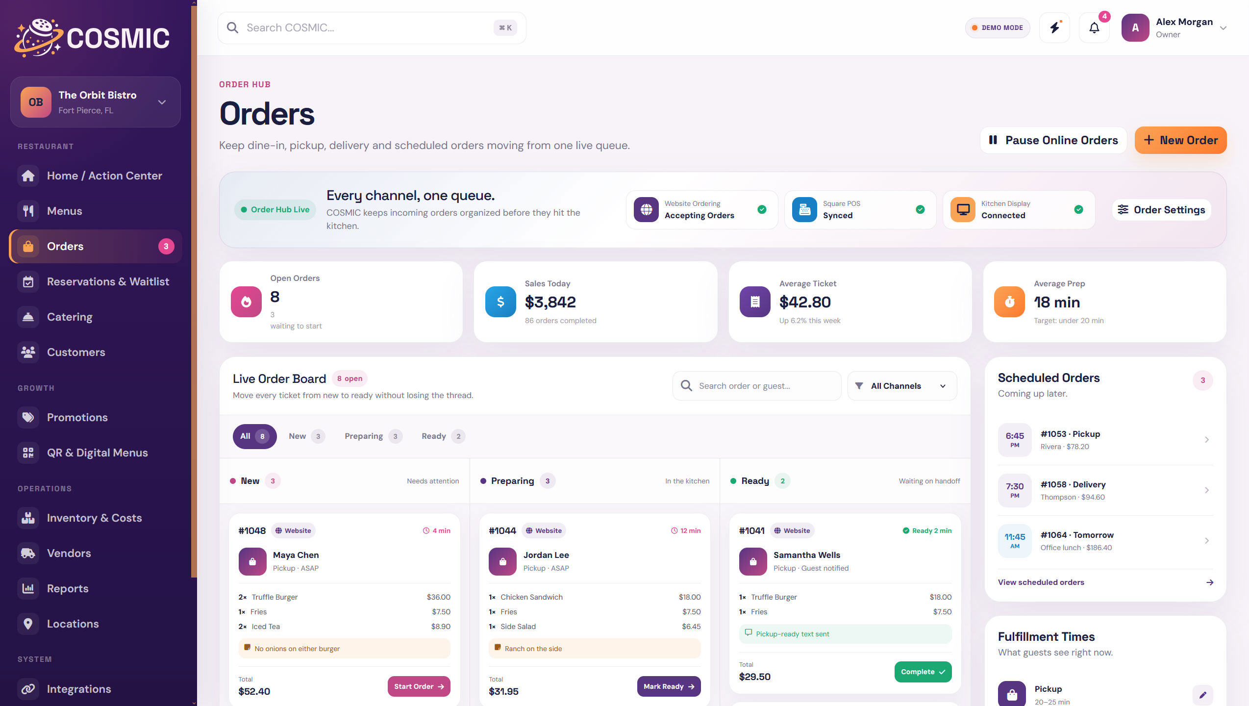 Orders dashboard in COSMIC
