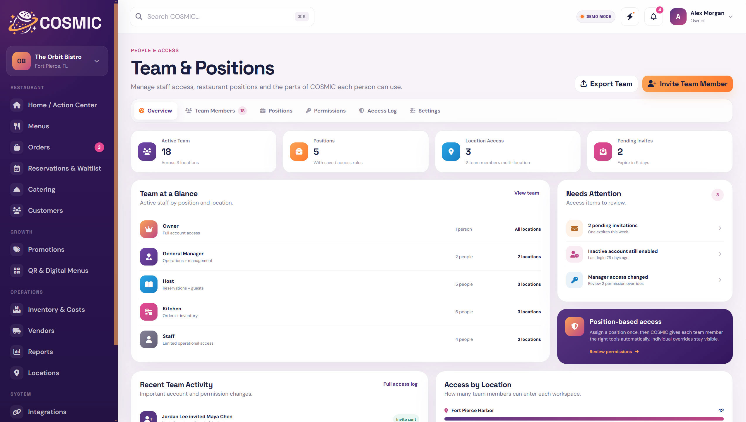 Team & Positions dashboard in COSMIC