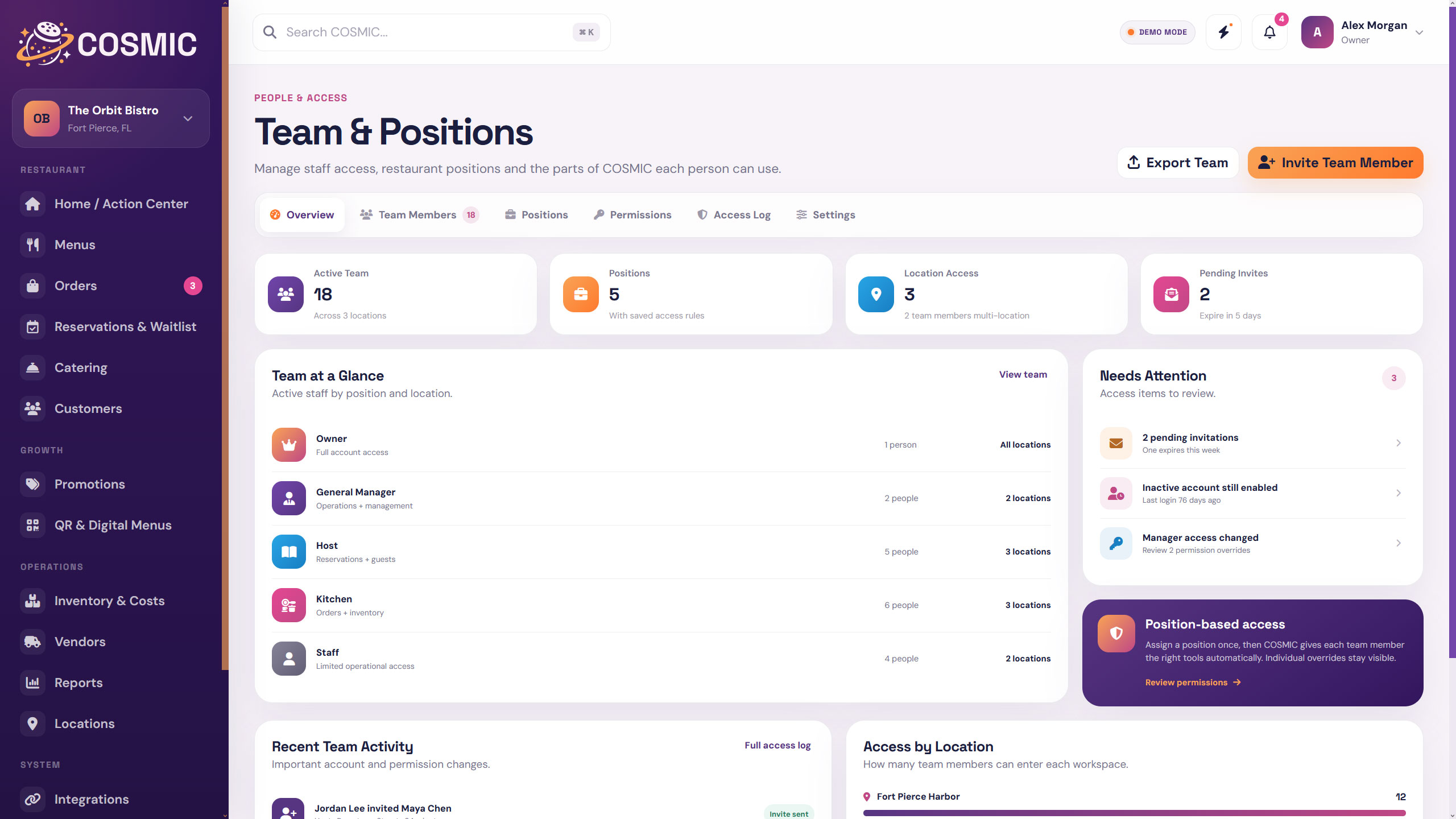 Team & Positions screen preview