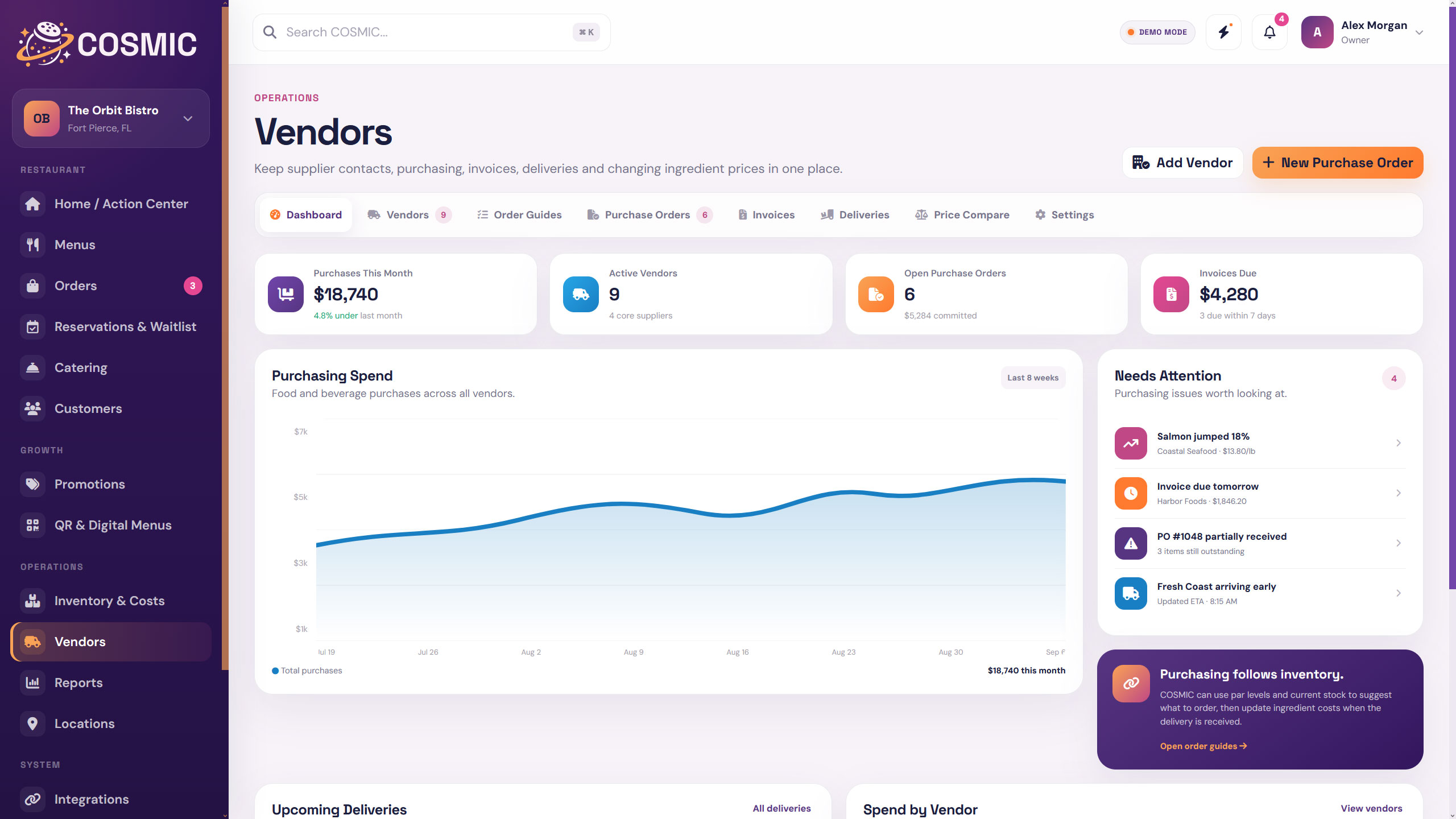 Vendors screen preview